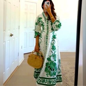 Magaschoni Green Floral Long Dress similar to Farm Rio Forest Soul
